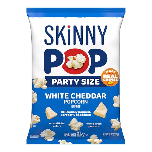 Image of SkinnyPop White Cheddar Popcorn, Whole Grain Gluten-Free Snack, 8 oz Bag