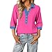 3/4 Length Sleeve Womens Tops Vintage Collared Polo Shirts Casual Color Block Work Tops Patchwork Holiday Blouses