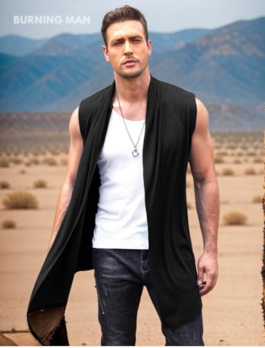 COOFANDY Men's Ruffle Shawl Collar Cardigan Sleeveless Open Front Sleeveless Kimono Vest2