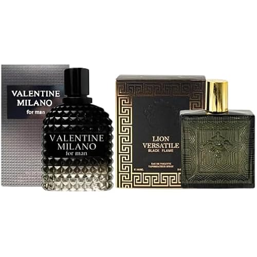 Valentine Milano & Lion Versatile Black Flame Cologne For Men, Eau de Toilette Fragrance for Men, 3.4 Fl Oz Each (Pack of 2) Gift ideas for Man