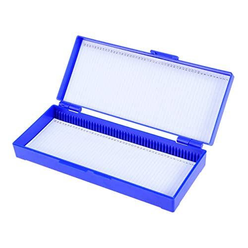 SOLUSTRE Microscope Slide Organizer 50-Piece Slide Storage Box Lid Easy to Clean Navy Blue for Pathology