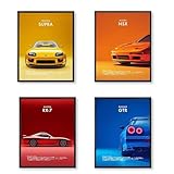 fKiZanthene Lot de 4 posters muraux en toile de voiture, avec motifs de voitures de sport, tableaux muraux pour chambre à coucher, salle de jeux ou chambre d'adolescent, images modernes pour la maison
