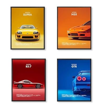 fKiZanthene Juego de pósteres de coche de lienzo, cuatro pósteres de pared con diseños de coches deportivos, murales para habitación de niños en el dormitorio, sala de juegos o habitación juvenil | Ya disponible en tu tienda friki favorita! En mundofriki.es!