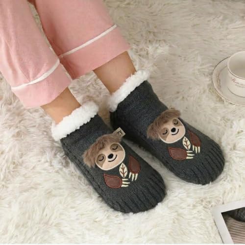 Image of ZYZX Cute Animal Slipper Socks for Women with Grips,Fuzzy Socks Indoor