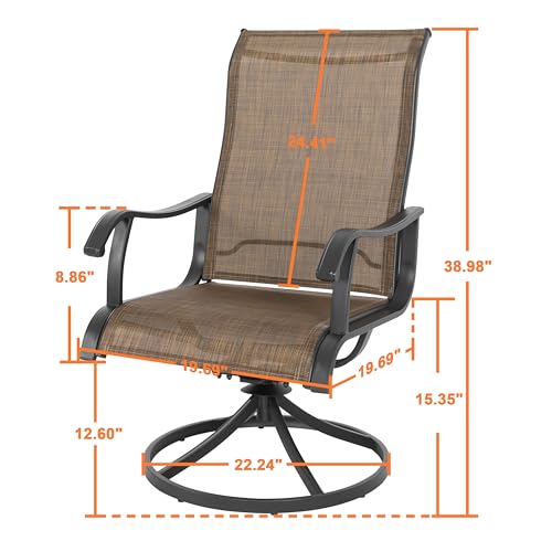 NUU GARDEN Patio Dining Chairs Set of 4, Swivel Patio Sling Chairs All-Weather Textilene Outdoor Swivel Rocker Dining Chairs with Metal Frame and High Back for Lawn Backyard, Brown - Thumbnail 3