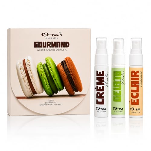 Image of OSSA Gourmand Parfum Miniature Set for Men & Women, 30ML (3 x 10ML) | Vanilla, Pista & Caramel Fragrances | Long Lasting Unisex Perfume Gift Set | Premium Travel Size Parfum Collection