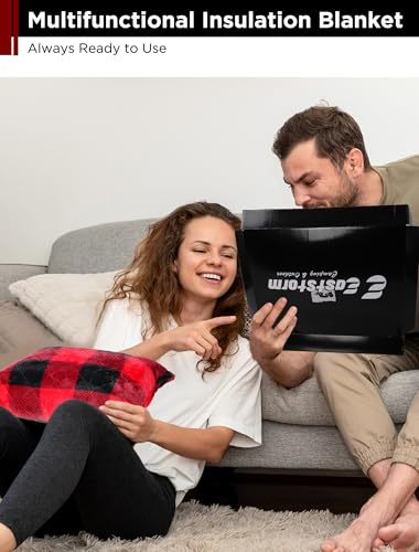 E EASTSTORM Reisedecke Autodecke, 300gsm Hautfreundliche Flanell-Innenausstattung mit Kissenverpackung, PU 3000 Wasserdicht, Warme Winddichte Camping Outdoor Decke, Hoodie Decke Geschenk, 200x140CM