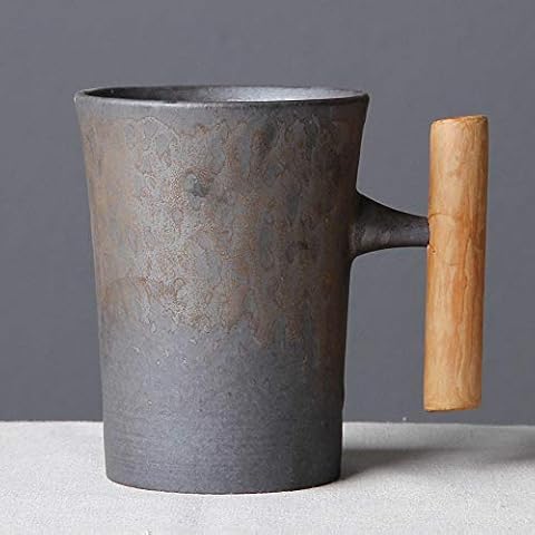 THUMBGEEK Japanischer Vintage-Kaffeebecher mit Holzgriff, Keramik, Wasserbecher für Zuhause und Büro Cover