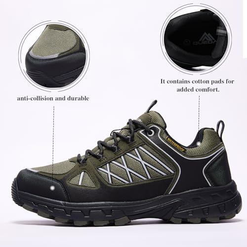 Image of Queday Mens Waterproof Lightweight Hiking Shoes | Breathable, Anti-slip Rubber outsole, Cushioned EVA midsoles, Ideal for daily trail, camping, and climbing