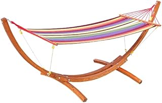Outsunny 10' Wood Outdoor Hammock, Hammock with Stand Rainbow Bed, Heavy Duty Roman Arc Hammock for Single Person for Patio Backyard Balcony Porch, Multi Color