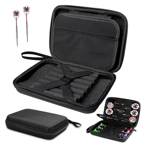 Dart Taschen Organiser, Schwarz Darts Tasche mit Griff, Doppelseitige Dartbox, Darttasche 12 Darts, Dart Tasche Box, Eingebaute Speicher Rohre Und Taschen, Dartcase für Dart Tipps, Flüge und Zubehör