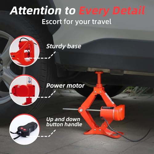 Image of STANDTALL Electric Car Jack 3 Ton 12V Scissor Floor Jack Kit | Lift Range 5.5-16.5in, Sturdy Base, Electric Motor Drive, Corded Handle with LED, Fits Sedan SUV, Portable Case