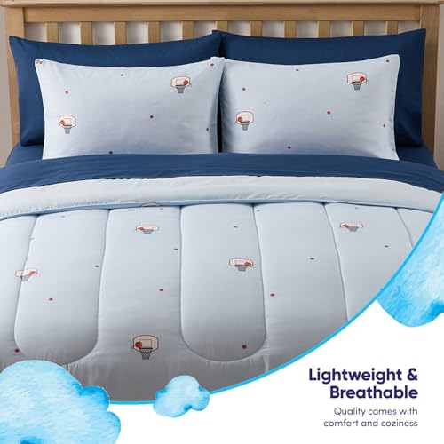Image of Basketball Comforter Set Full Size - Bed in a Bag with Sheets, Pillowcases & Shams - Soft Stylish Sports Bedding - All Season Boys Basketball Bed Set