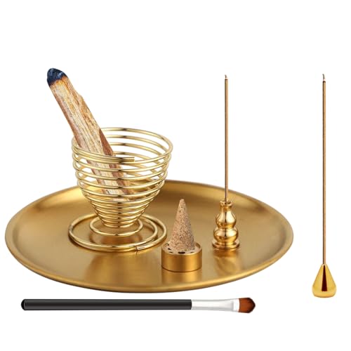 VEGCOO 6 en 1 Soporte para Quemador de Incienso, Porta Incienso de Latón, Ash Catcher para Varillas de Incienso/Bobina de Incienso/Salvia, Ideal para Decoración de Hogar Yoga Meditación Espiritualidad