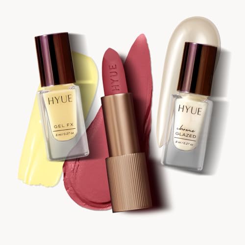 Image of HYUE Canary Kiss Set | Matte Lipstick 4.2g + Gel FX & Chrome Glazed Nail Paints (8ml X 2) | Soft-Blur Matte Lips, High-Gloss Gel & Chrome Nails | Unique Surprise Gift for Girlfriend