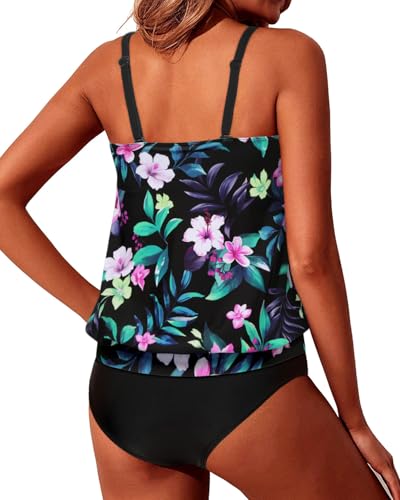 Image of Yonique Two Piece Tankini Swimsuits for Women Blouson Bathing Suits Modest Swimwear