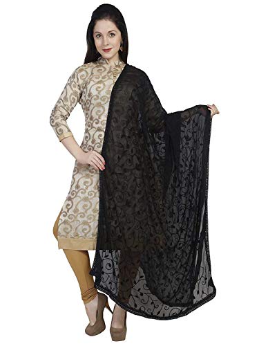 Dupatta Embroidery Chiffon Hijab Scarf Indian Women Chunni Shawl Head Neck Wrap Stole Casual Wear Occasion for Girls (Black)