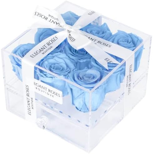 Perserved Luxury Roses in a Box Real Roses That Last for Years | Forever Roses in an Acrylic Jewelry Box | Real Flowers for Delivery Prime | Gift for Her (9 Blue Roses)