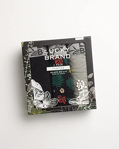 Lucky Brand Men's Underwear - Casual Stretch Boxer Briefs (3 Pack), Size Medium, Black/Print/Light Grey #TOP1