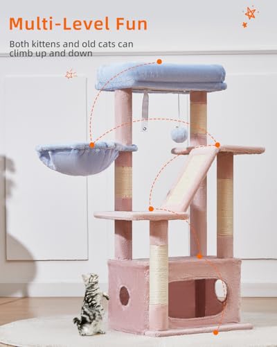 Image of Taoqimiao Cat Tree,38.2-Inch Cat Tower for Indoor Cats,Suitable for Kittens with Luxurious cat condo with Adjustable Baskets and Luxurious Perch MS029SPB Pink and Blue