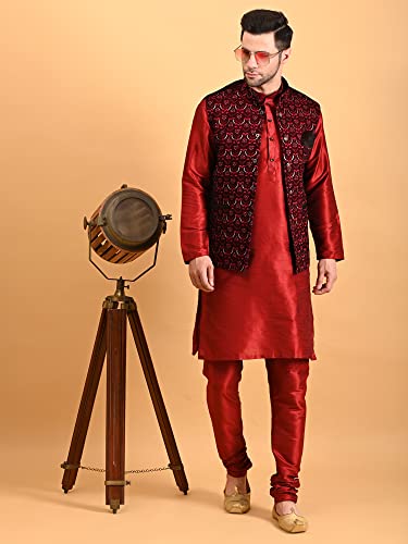 Image of Uri and MacKenzie Men's Silk Blend Kurta Pajama with Designer Ethnic Nehru Jacket /Modi Jacket