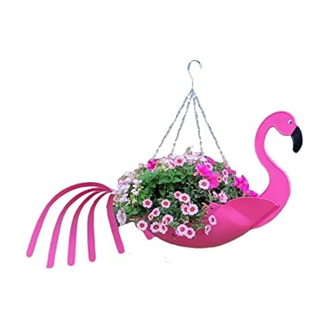 MAORUO Hanging Flower Pot Creative Flamingo/Parrot Appearance Metal Chain Hanging Decoration Multifunctional Flower Container (Flamingo, 25cmx12cmx10cm) Cover