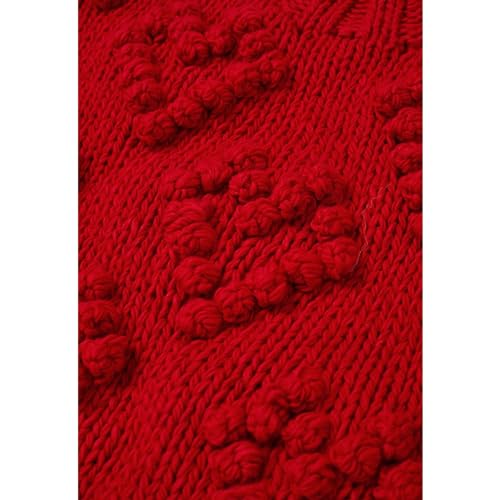 Image of CHICWISH Womens Turtleneck Sweater Heart Pom Pom Pullover Sweaters Long Sleeve Loose Chunky Knit Sweater Tops