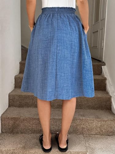 EARKOHA 2025 Skirt for Women Denim A-Line Skirt Autumn Loose Fit Button Midi Skirts Blue S2