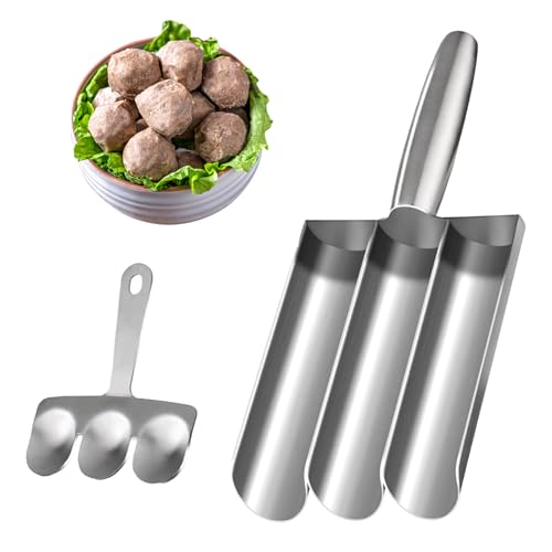Macchina per Polpette, Smavles Acciaio Inox Meatball Maker, Paletta per Polpette Strumenti Manuali per Preparare Polpette da Cucina Creativa per Sorbetto Pasta per Biscotti a Cooping Rapido(Tre Tubi)