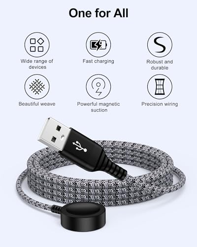 Image of Magnetic Watch Charger Compatible with Samsung Galaxy Watch 8 7 6 5 4 FE Ultra, 3.3FT Durable Nylon Braided USB A Charging Cable Dock for Galaxy Watch Ultra 47mm Classic 46mm Active 2 1 Power