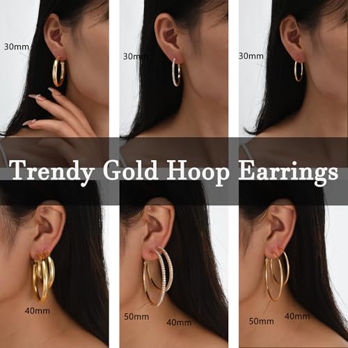 Image of 12 Pairs Gold Hoop Earrings Set for Women, Lightweight Hoop Jewelry