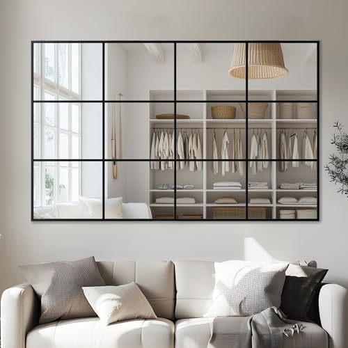 Antok Wall Mirror, 48" x 30" Window Pane Decorative Mirror,
