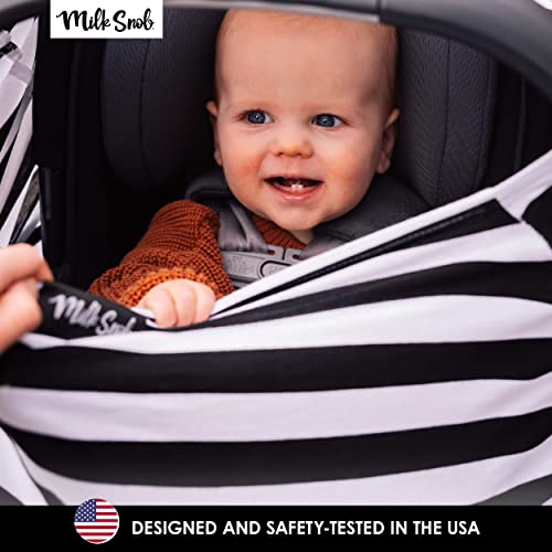 Milk Snob Original 5-In-1 Cover - Added Privacy For Breastfeeding, Baby Car Seat, Carrier, Stroller, High Chair, Shopping Cart, Lounger Canopy - Newborn Essentials, Nursing Top, Black And White Stripe #TOP4