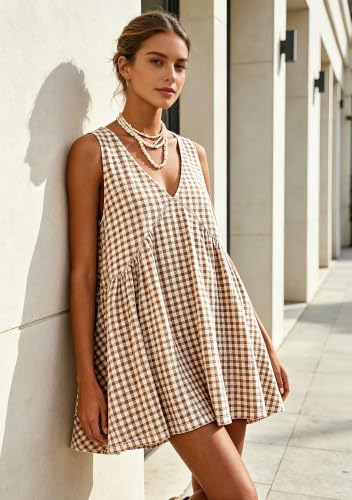 Image of Sleeveless Mini Dress for Women 2026 Summer Casual V Neck Sundress Loose Babydoll Dress with Pockets
