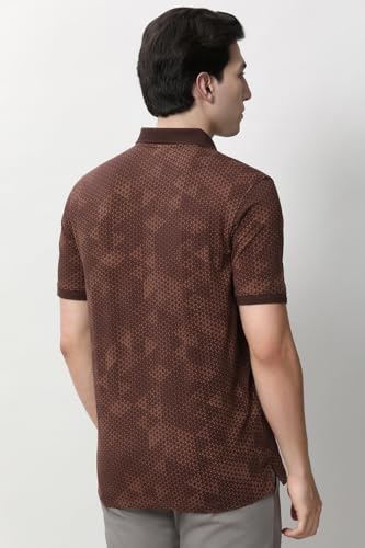 Image of Peter England Men's Cotton Abstract Geometric Print Polo T-Shirt - Casual Wear | Modern & Stylish