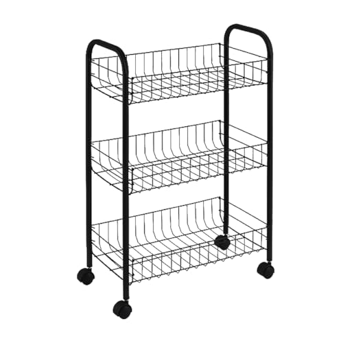 Acomoda Textil Carro Auxiliar De Almacenamiento Con Ruedas 62x26x38 Cm Para Cocina, Hogar Y Restaurante. Carrito De Metal Organizador Multiusos De 3 Niveles Ligero Y Resistente. Negro