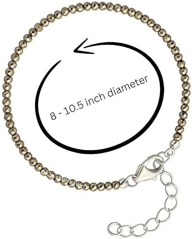 C.r.ystalHeaven Natural Pyrite Anklet with Gemstone ID Report | Faceted Beads, Adjustable Chain, Certified Gemstone, Metallic Luster, Sulfide Mineral