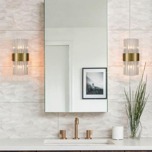 Gold-Crystal-Wall-Sconces-Set-of-Two-Modern-2-Light-Crystal-Glass-Sconces-Wall-Lighting-Brass-Glass-Wall-Light-Fixtures-for-Bathroom-Hallway-Bedroom