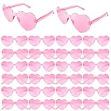 Pynqdfu 24 Pairs Heart Sunglasses for Women,Rimless Heart Shaped Glasses,Transparent Candy Pink Glasses for Valentine's,Party Favor,Gifts,Outfit Accessories
