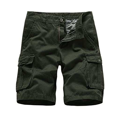 Herren Einfarbig 3/4 Cargo Shorts Kariert Mit 6 Taschen Kurze Hose Sommer Short Herrenshorts Men Pants Cargohose Kurz FüR MäNner (Army Green, XXL) Cover