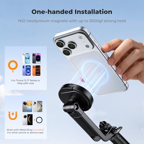 Image of K&F CONCEPT 72 inch Selfie Stick for iPhone, Phone Tripod | Clip & Magnetic, Light, Remote, 1s Open & Close, Compatible with iPhone 17-12 Osmo Pocket 4 /3 Luna Ultra, X97C6