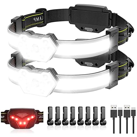 EXIN DECHEN LED Headlamp Rechargeable, 1200 Lumen Super Bright Headlamp Flashlight, 270° Wide Beam LED Headlamps with Red Taillight, 8 Mode Lightweight Waterproof Head Lamp Cover