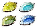 Astra shop Flunyina Appetizer Plates Ceramic Leaf Shape Porcelain Saucers Bowl Sauce Dishes Sushi Dinnerware, Set of 4