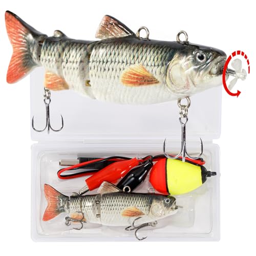 Señuelos eléctricos robóticos de natación de 3.5 pulgadas, recargable por USB, luz LED, Wobbler de 4 segmentos multiarticulados, señuelos duros, aparejos de pesca