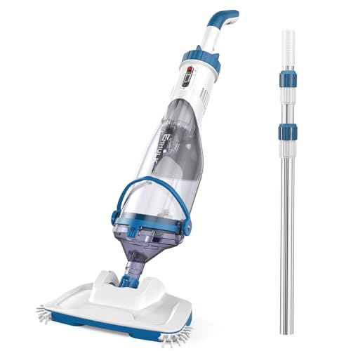 Enhulk Poolsauger Akku, 2025 Verbesserter 34cm breiter Kopf, Betriebsdauer bis zu 60 Minuten, Poolreiniger mit 3 Filter & Teleskopstange, Absaugung bis zu 4200L/H, Ideal für Aufstellpool usw
