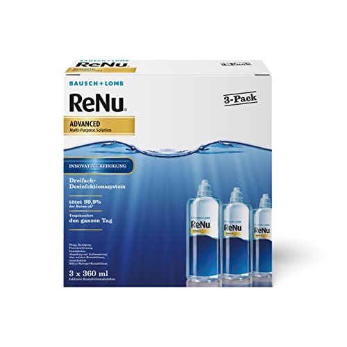 Bausch + Lomb ReNu Advanced Kombilösung mit 3fach Desinfektion - Kontaktlinsenreiniger, Aufbewahrungslösung, für weiche Linsen, 3er Pack 3 x 360 ml