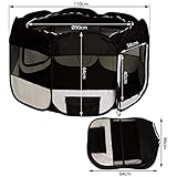 lionto Welpenauslauf faltbar aus Oxfordgewebe & atmungsaktivem Netzstoff, Ø 110cm, Höhe 64 cm, Laufstall für innen & außen mit 2 Eingängen, Pop-up-System, inkl. Tragetasche & Heringe, schwarz/beige