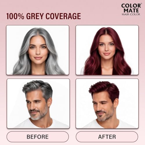 Image of Color Mate Natural Henna Hair Color Powder Burgundy | No Ammonia Hair Colour | Long Lasting Natural Color | Soft, Smooth & Shiny Hair | 8 Minute Application | 15g | Pack of 10