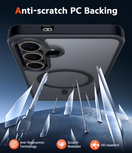 Image of FNTCASE for Samsung Galaxy S25-FE Case: Magnetic Matte Phone Cases with Screen Protector Drop Proof Compatible with Magsafe Slim Rugged Shockproof Protective Translucent Cell Cover (C-Frosted Black)