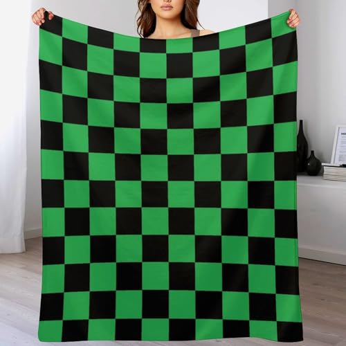 Plaid lavable vert et noir anti-froid pour canapé et lit, couverture douce